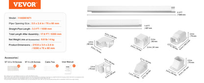 VEVOR Mini Split Line Set Cover PVC Decorative Pipe Line Cover For Air Conditioner Easy to Install Paintable for Heat Pump White