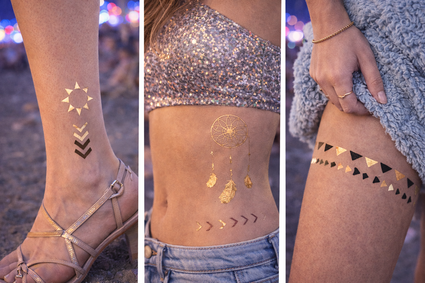 Mantra Temporary Tattoos – Metallic Gold & Black | Spiritual Festival Face & Body Art