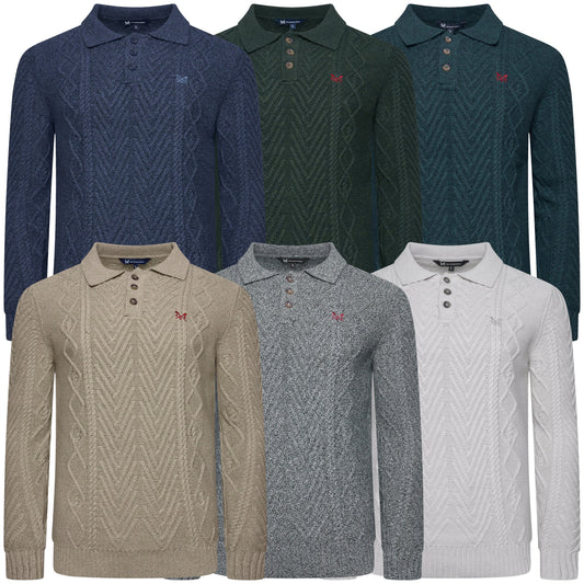 Crew Clothing Company Cable Knit Button Neck Jumper