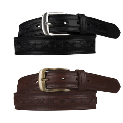 Outback 1.25" Wide Cross Stitch Full Grain Leather Belt