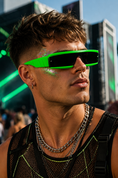 Futuristic Neon Green Rave Sunglasses – Cyber Festival Glasses