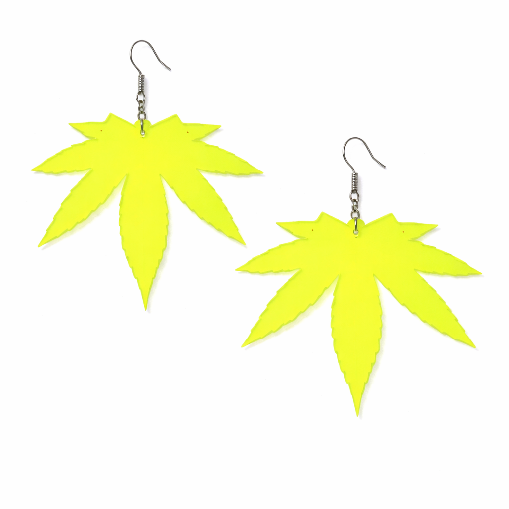 Neon Leaf Earrings UK – Bright Green Statement Festival Drop Earrings