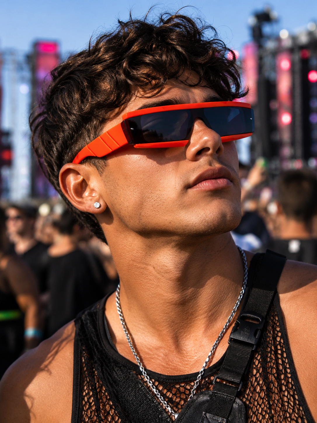 Neon Orange Futuristic Rave Glasses