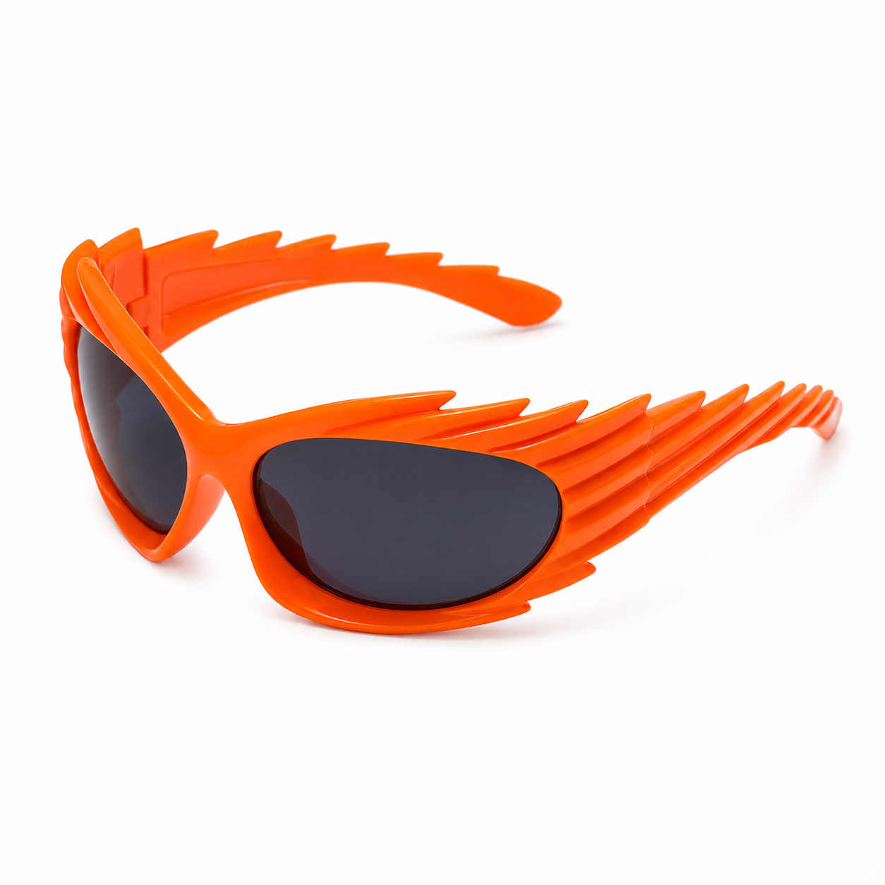 Sunglasses - Futuristic Spiked Ridged Glasses, Neon Orange