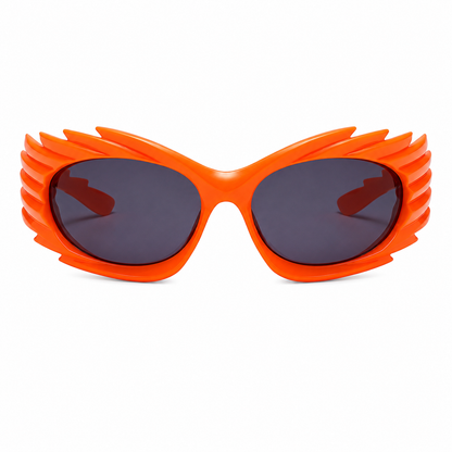 Sunglasses - Futuristic Spiked Ridged Glasses, Neon Orange