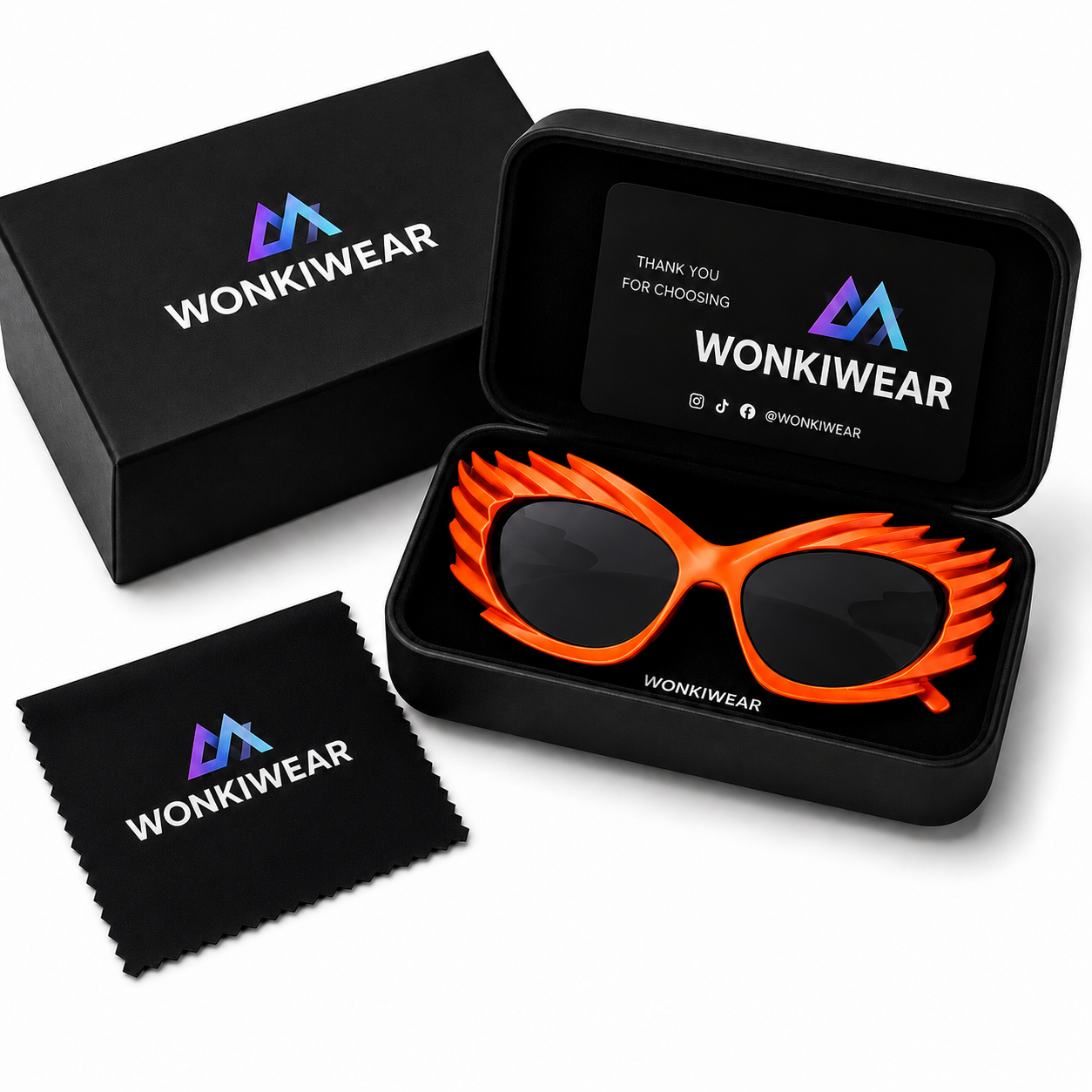 Sunglasses - Futuristic Spiked Ridged Glasses, Neon Orange