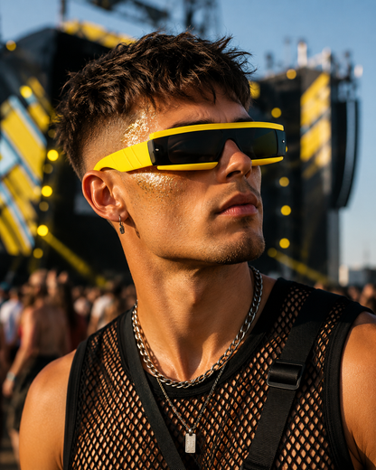Futuristic Neon Yellow Rave Sunglasses – Cyber Festival Glasses