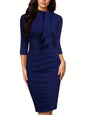 Elegant Half Sleeve Dress with Round Neck and Lace-Up Detail, Stylish Hip Skirt Design