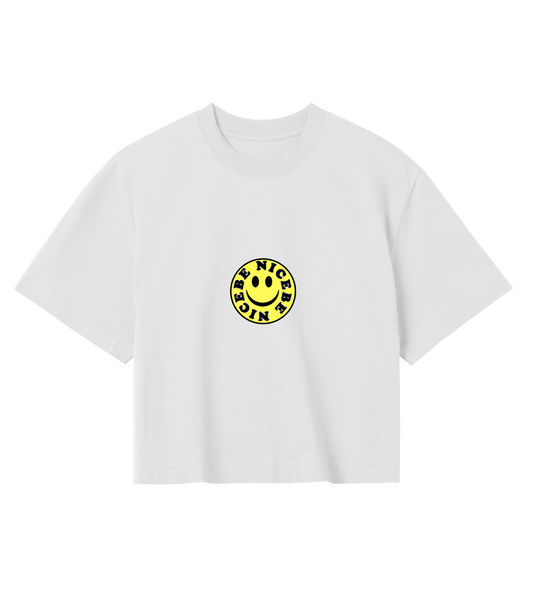 "Be Nice" - Womens Crop - (Yellow Smiley)