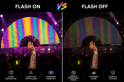 XL Festival Fan – Flash Reflective Oil Slick Rainbow Rave Fan