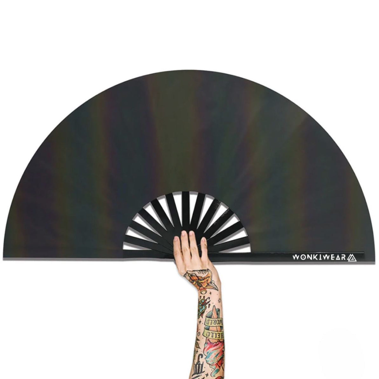 XL Festival Fan – Flash Reflective Oil Slick Rainbow Rave Fan