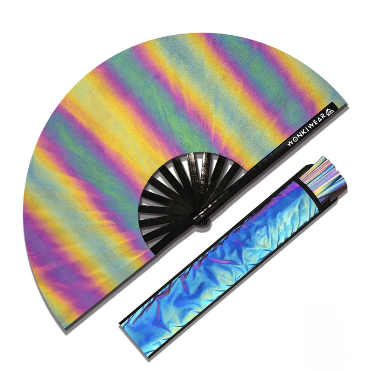 XL Festival Fan – Flash Reflective Oil Slick Rainbow Rave Fan