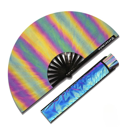 XL Festival Fan – Flash Reflective Oil Slick Rainbow Rave Fan