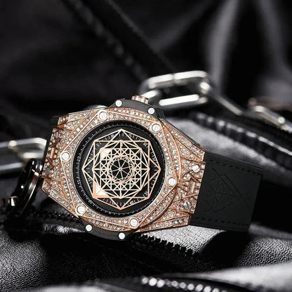 ONOLA Waterproof Sports Watch for Men - Quartz Diamond Clock with Leather Belt