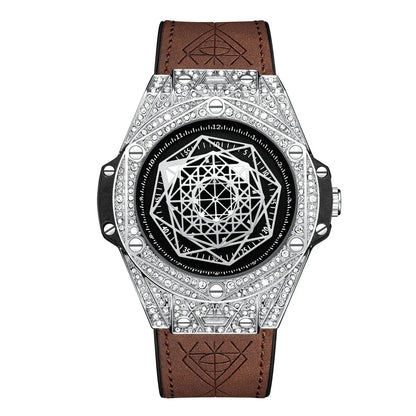 ONOLA Waterproof Sports Watch for Men - Quartz Diamond Clock with Leather Belt