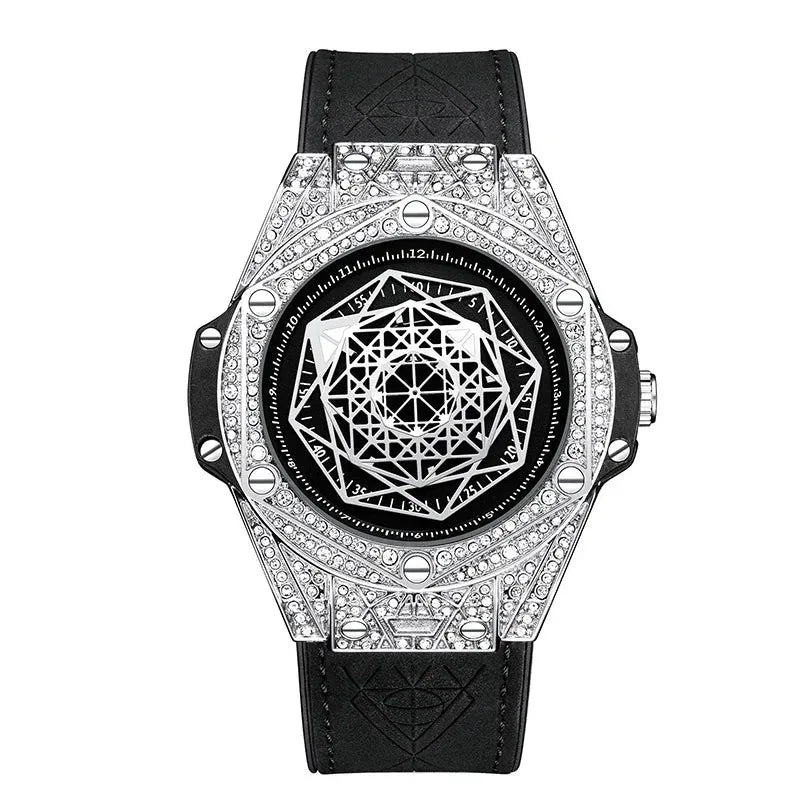 ONOLA Waterproof Sports Watch for Men - Quartz Diamond Clock with Leather Belt