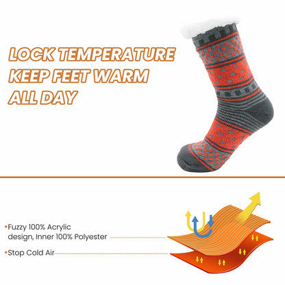 Pack of 2 Women's Fur Lined Chunky Slipper Socks Soft Warm & Cozy Winter Non-Slip Knitted Lounge Bed Socks by Socks Stack.