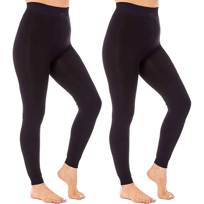 Pack of 2 Womens Ultra Thermal Brushed Black Leggings 140 Denier Warm Stretchy Comfortable Fit Stylish Winter Wear by Heatwave Thermalwear