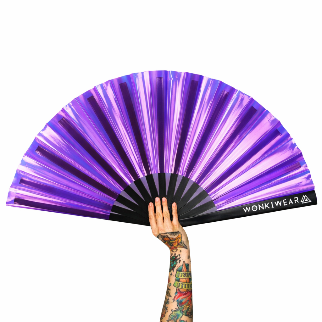Party Purple Iridescent Festival Fan (XL Rave Fan UK)
