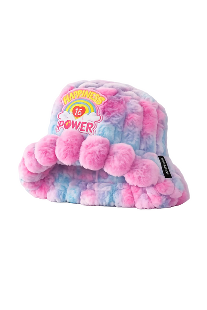 Pastel Pink & Blue Furry Bucket Hat – Happiness Is Power Festival Hat