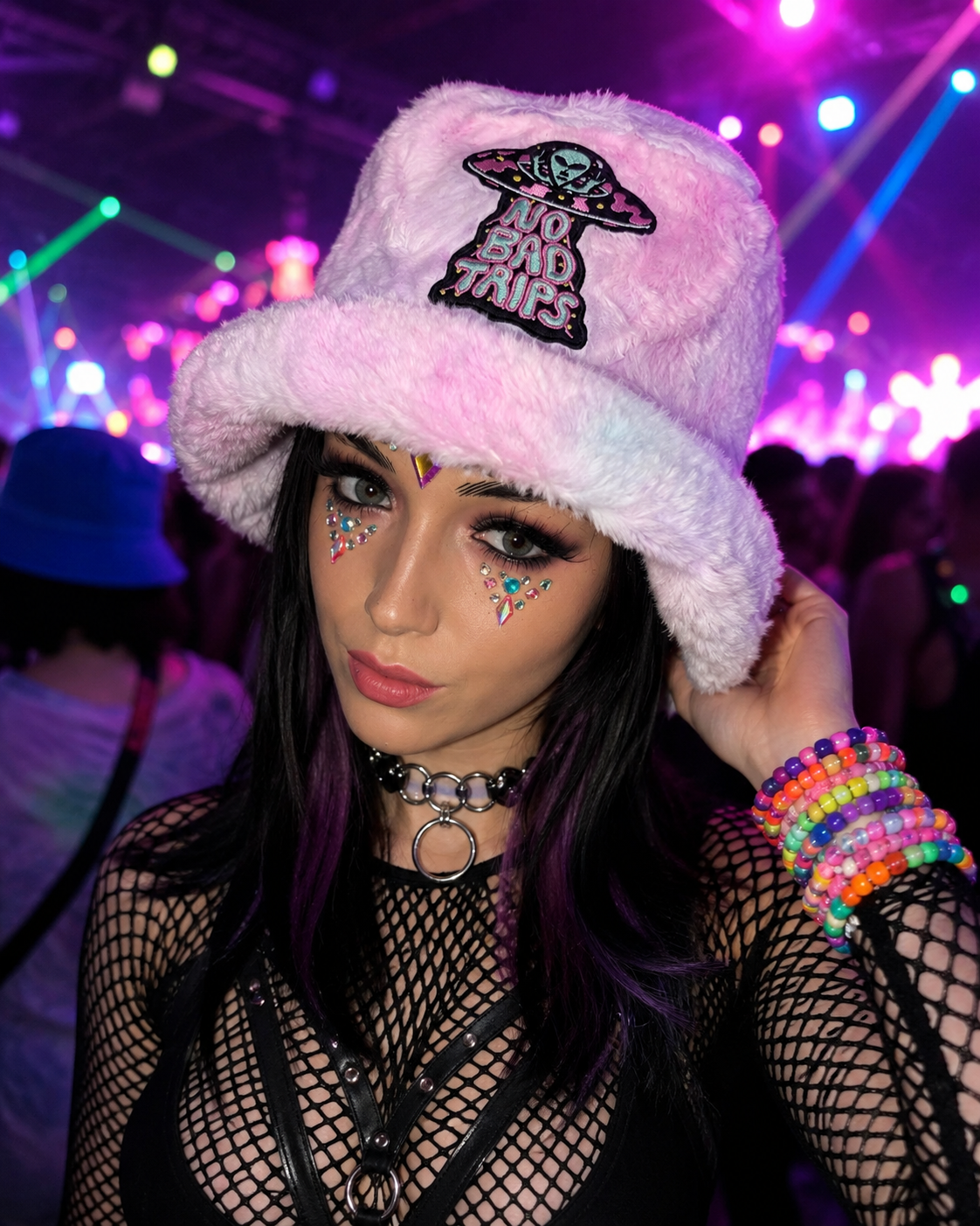 Handmade Pastel Pink Tie Dye Furry Bucket Hat – No Bad Trips Alien Festival Hat
