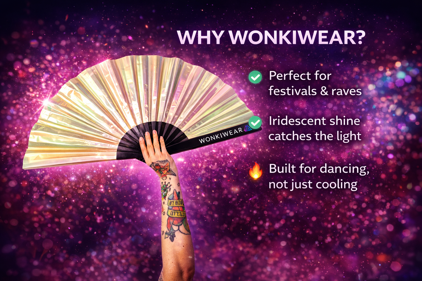 Pearlescent Iridescent Festival Fan (XL Rave Fan UK)