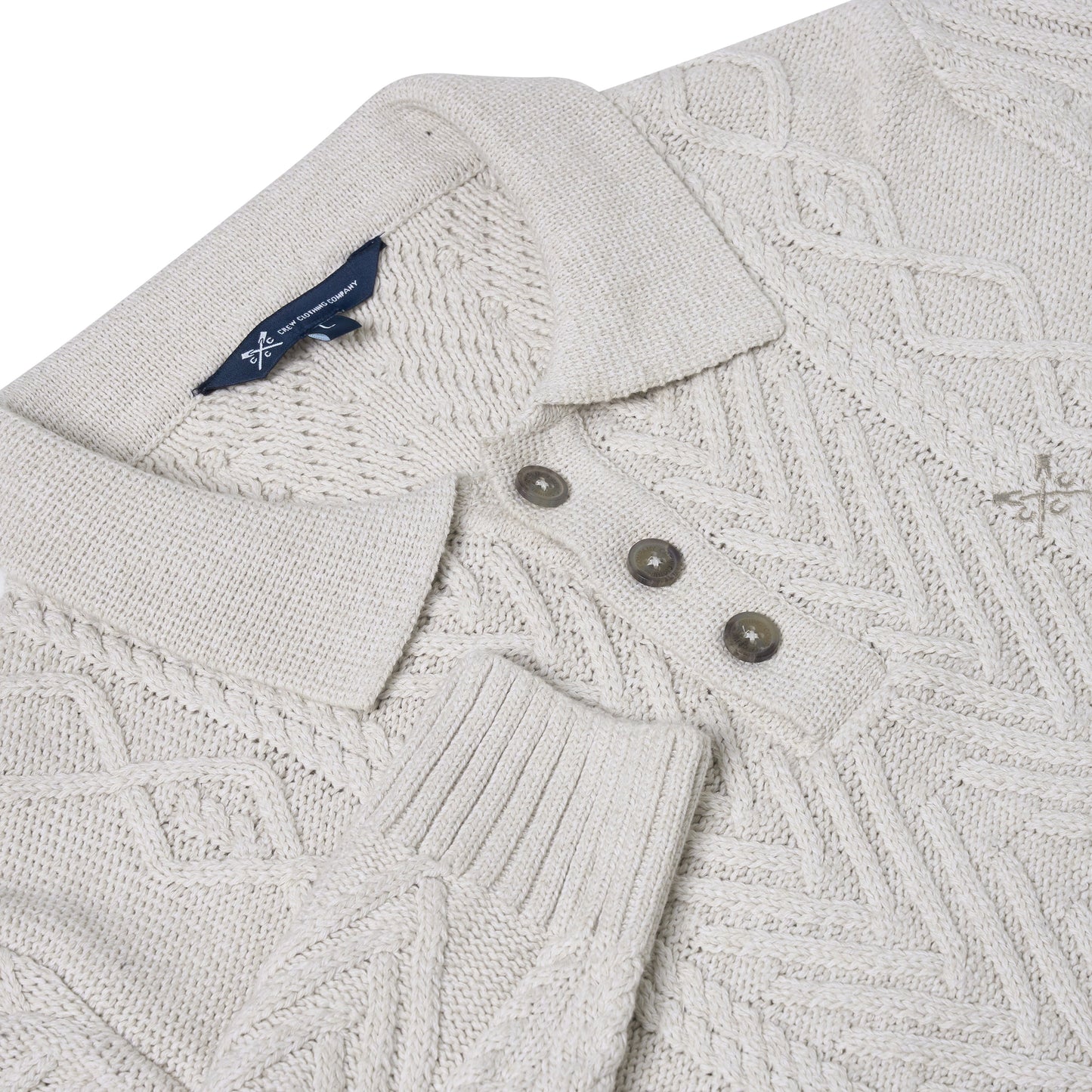 Crew Clothing Company Cable Knit Button Neck Jumper