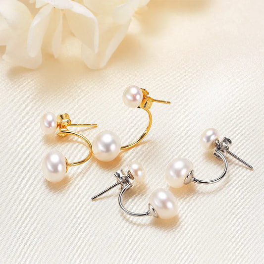1 Pair 925 Sterling Silver Freshwater Pearl Copper Freshwater pearl earrings Geometric Ear Studs