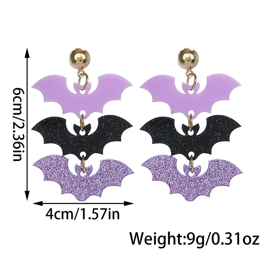 Dark Gothic Style Acrylic Bat Earrings Women's Halloween Series Purple Black Color Ear Jewelry Fashionable Casual Sporty