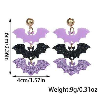 Dark Gothic Style Acrylic Bat Earrings Women's Halloween Series Purple Black Color Ear Jewelry Fashionable Casual Sporty