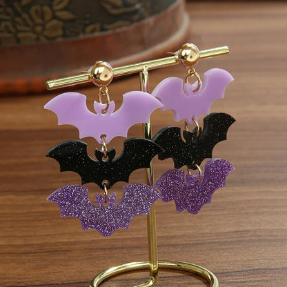 Dark Gothic Style Acrylic Bat Earrings Women's Halloween Series Purple Black Color Ear Jewelry Fashionable Casual Sporty