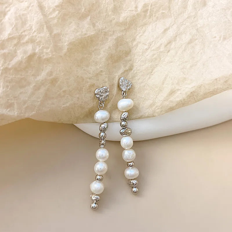 1 Pair 18K Gold Plated White Gold Plated 925 Sterling Silver Freshwater Pearl Pearl Freshwater pearl earrings Geometric Drop Earrings