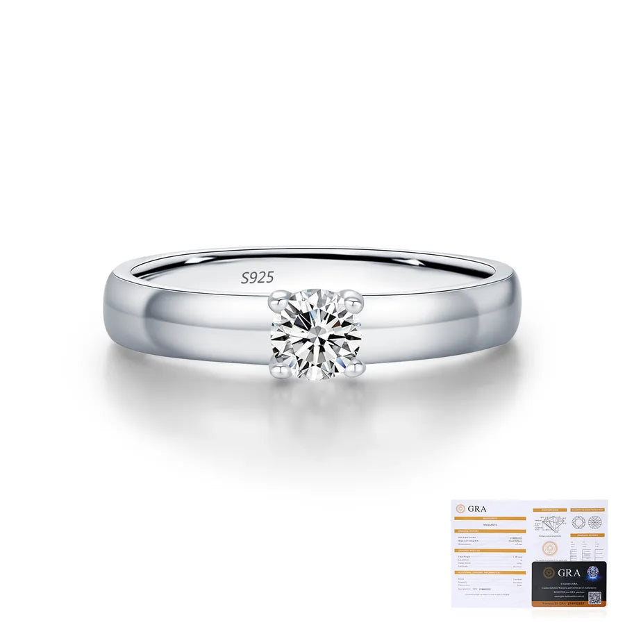 0.3ct Moissanite 925 Sterling Silver Rings GRA Certificate Round Brilliant Cut Round Rhodium Plated Rings