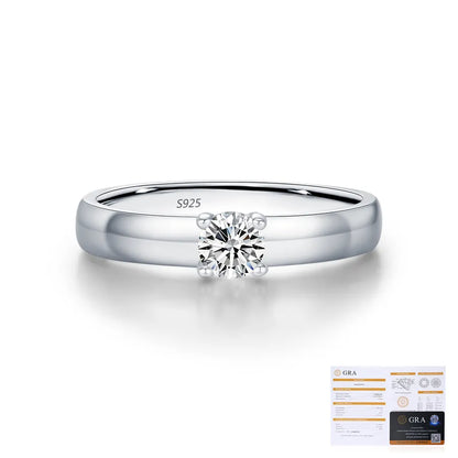 0.3ct Moissanite 925 Sterling Silver Rings GRA Certificate Round Brilliant Cut Round Rhodium Plated Rings
