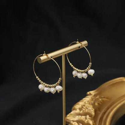 1 Pair 925 Sterling Silver Freshwater Pearl Circle Hoop Earrings