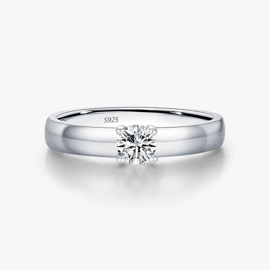 0.3ct Moissanite 925 Sterling Silver Rings GRA Certificate Round Brilliant Cut Round Rhodium Plated Rings