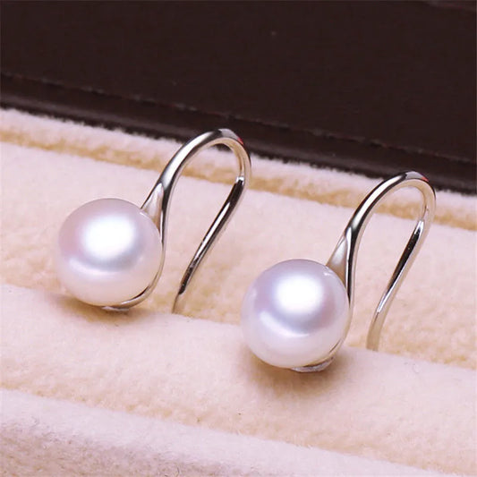 1 Pair 925 Sterling Silver Copper Freshwater Pearl Solid Color Ear Studs