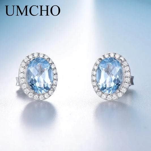 1 Pair 925 Silver Oval Zircon White Gold Plated Ear Studs