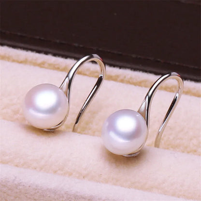 1 Pair 925 Sterling Silver Copper Freshwater Pearl Solid Color Ear Studs