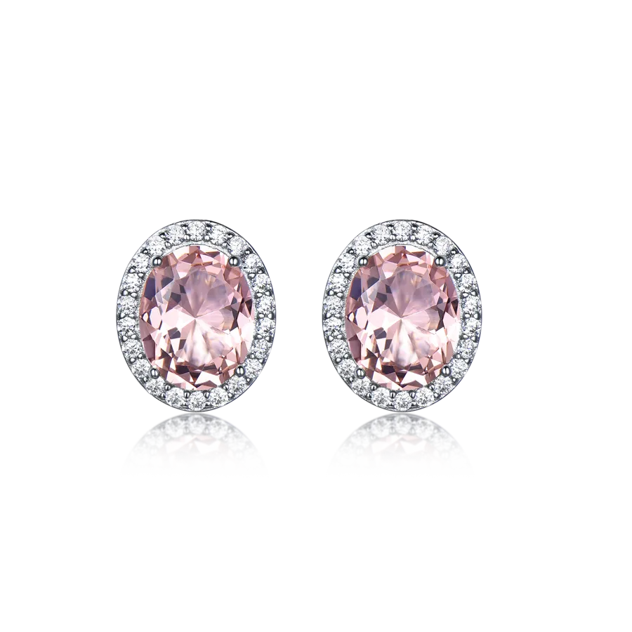 1 Pair 925 Silver Oval Zircon White Gold Plated Ear Studs