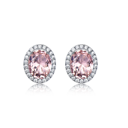 1 Pair 925 Silver Oval Zircon White Gold Plated Ear Studs