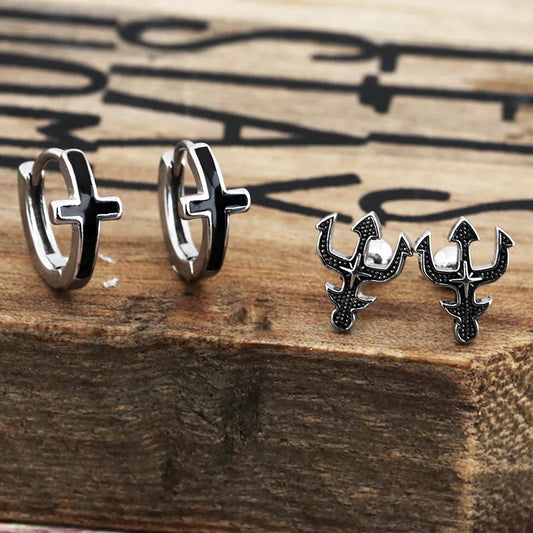 1 pair basic cross enamel titanium steel ear studs