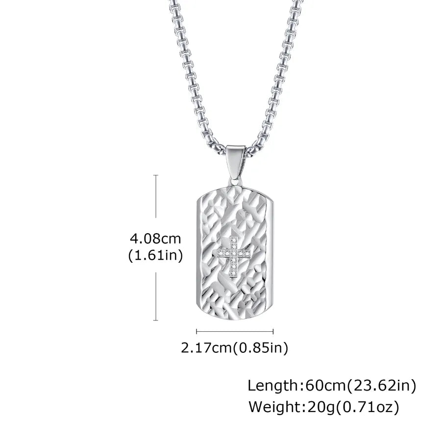 Wholesale Jewelry Punk Simple Style Cross Rectangle 304 Stainless Steel Zircon Polishing Pendant Necklace