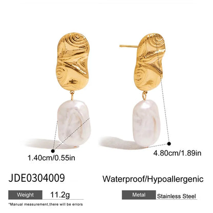 1 Pair 316 Stainless Steel  Freshwater Pearl Freshwater pearl earrings Geometric Drop Earrings