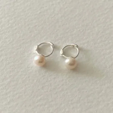 1 Pair 925 Sterling Silver Freshwater Pearl Solid Color Hoop Earrings