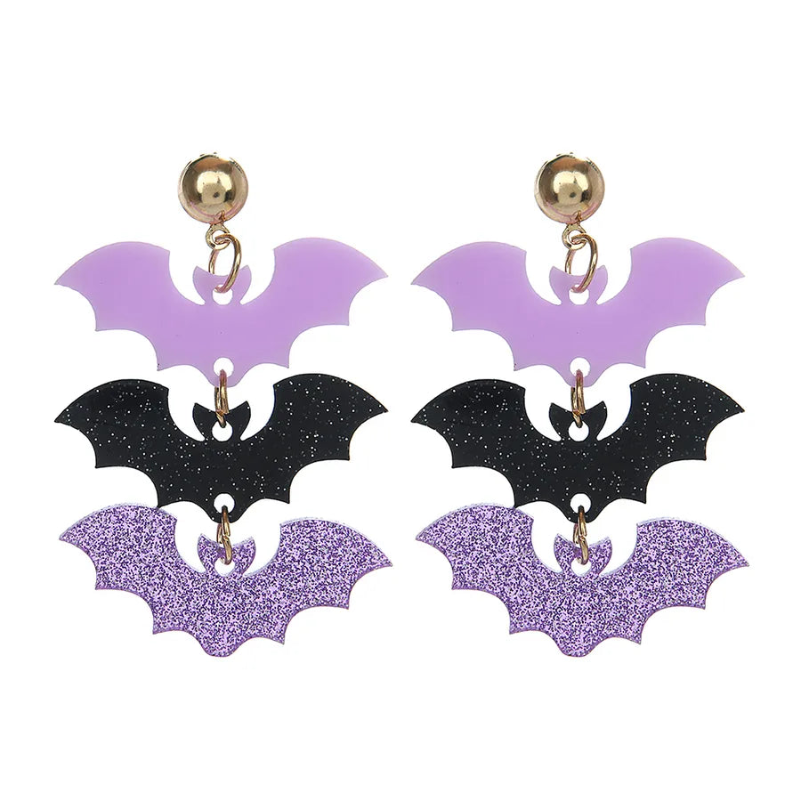 Dark Gothic Style Acrylic Bat Earrings Women's Halloween Series Purple Black Color Ear Jewelry Fashionable Casual Sporty