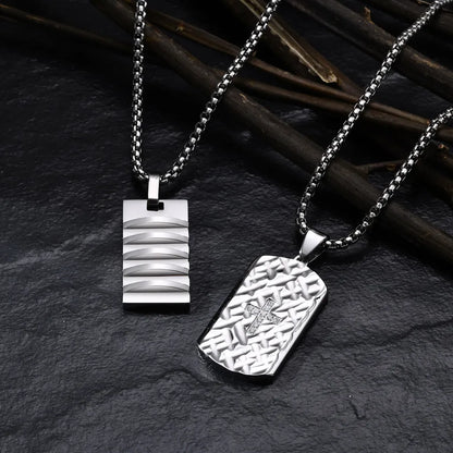 Wholesale Jewelry Punk Simple Style Cross Rectangle 304 Stainless Steel Zircon Polishing Pendant Necklace