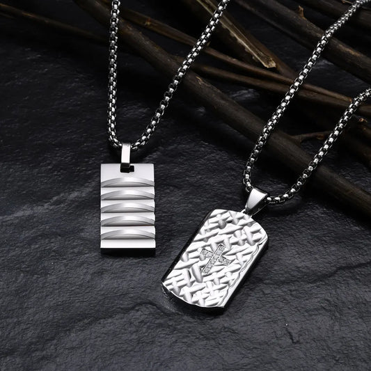 Wholesale Jewelry Punk Simple Style Cross Rectangle 304 Stainless Steel Zircon Polishing Pendant Necklace