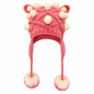 Handmade Pink Cat Ear Knitted Festival Hat with Pom Poms