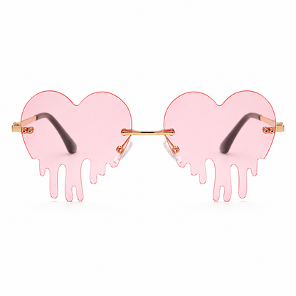 Pink Dripping Heart Festival Sunglasses – Y2K Rave Glasses with Gift Box